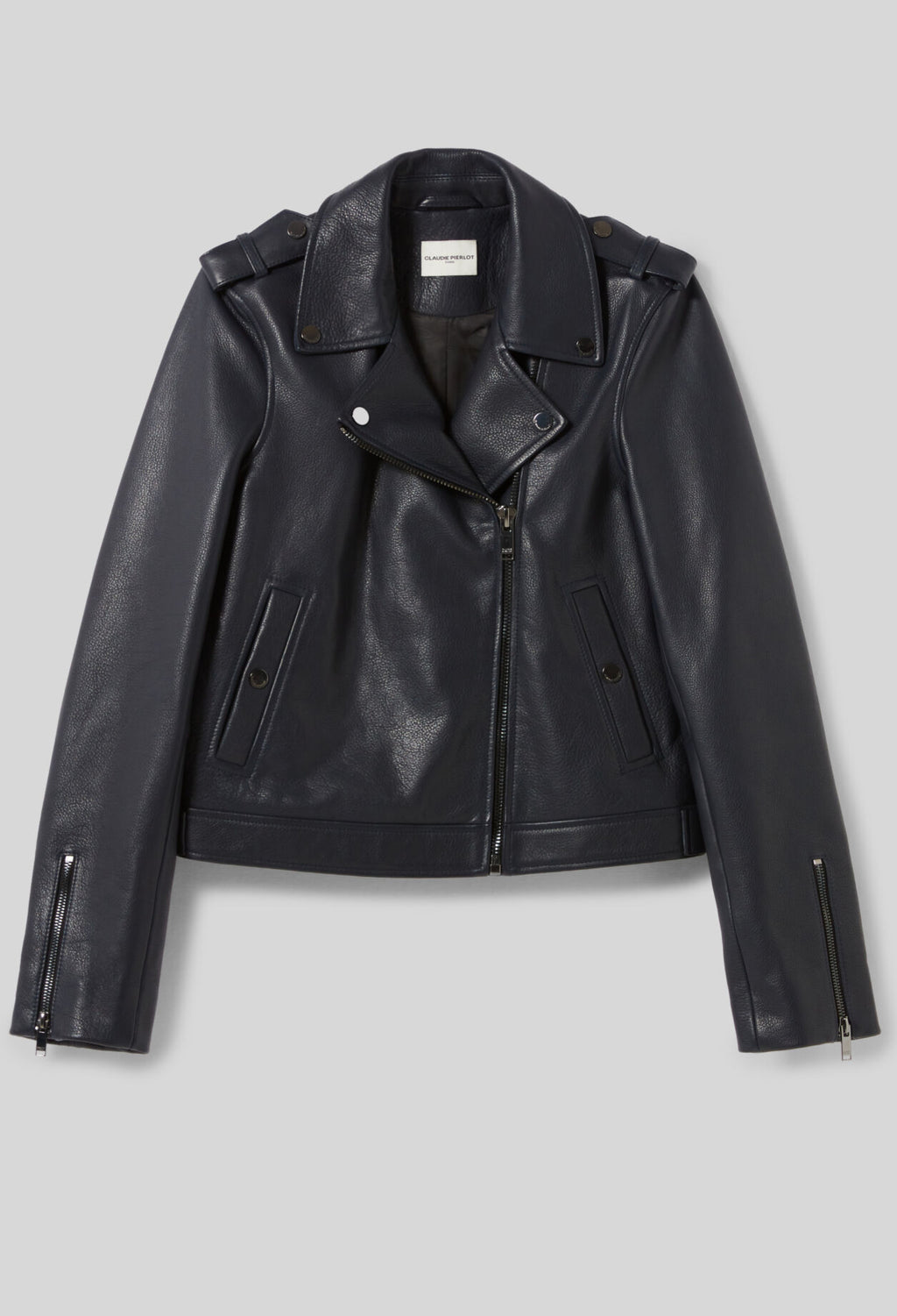 Navy blue grained leather jacket