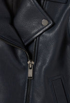 Navy blue grained leather jacket