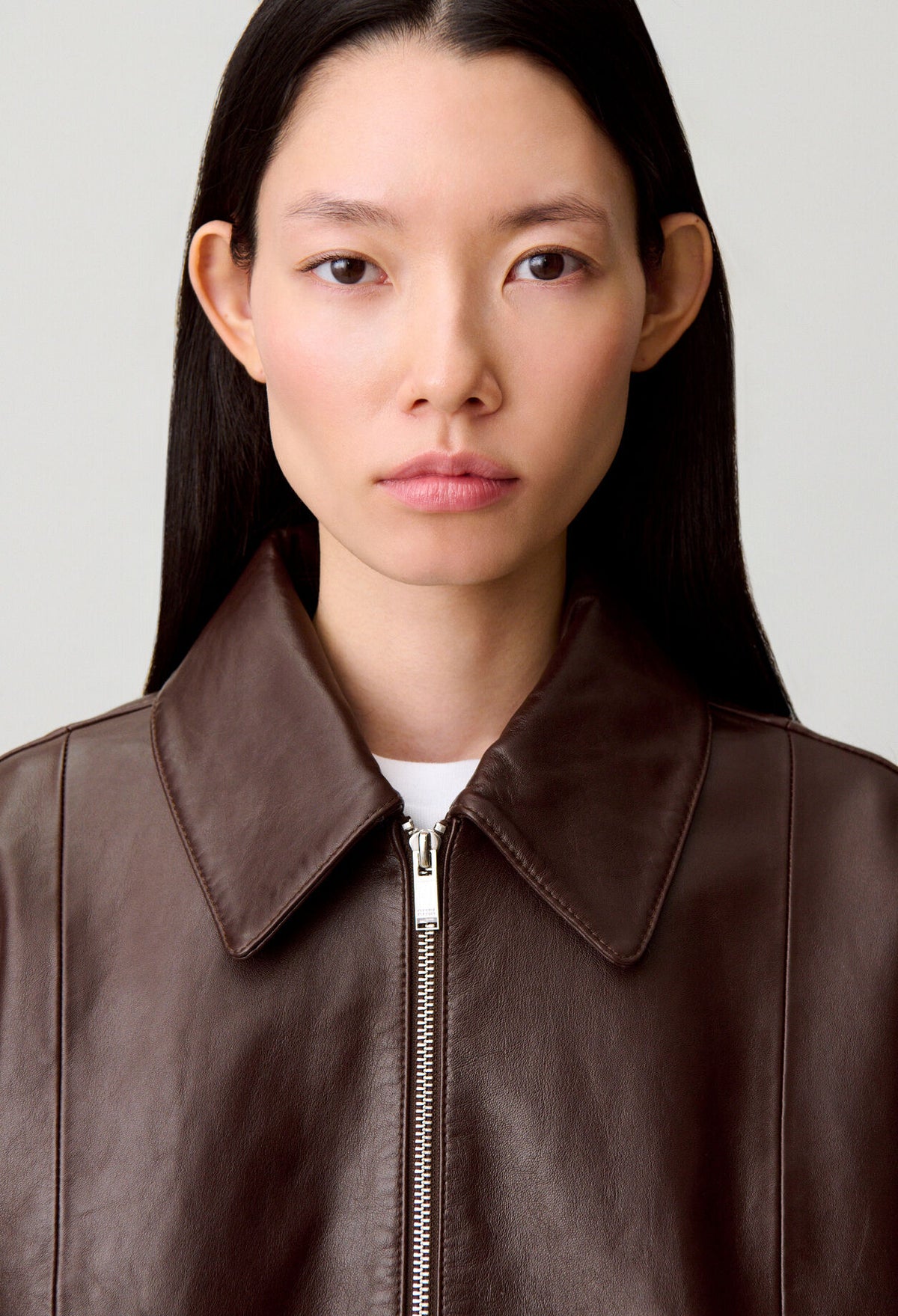 Casual shiny leather jacket