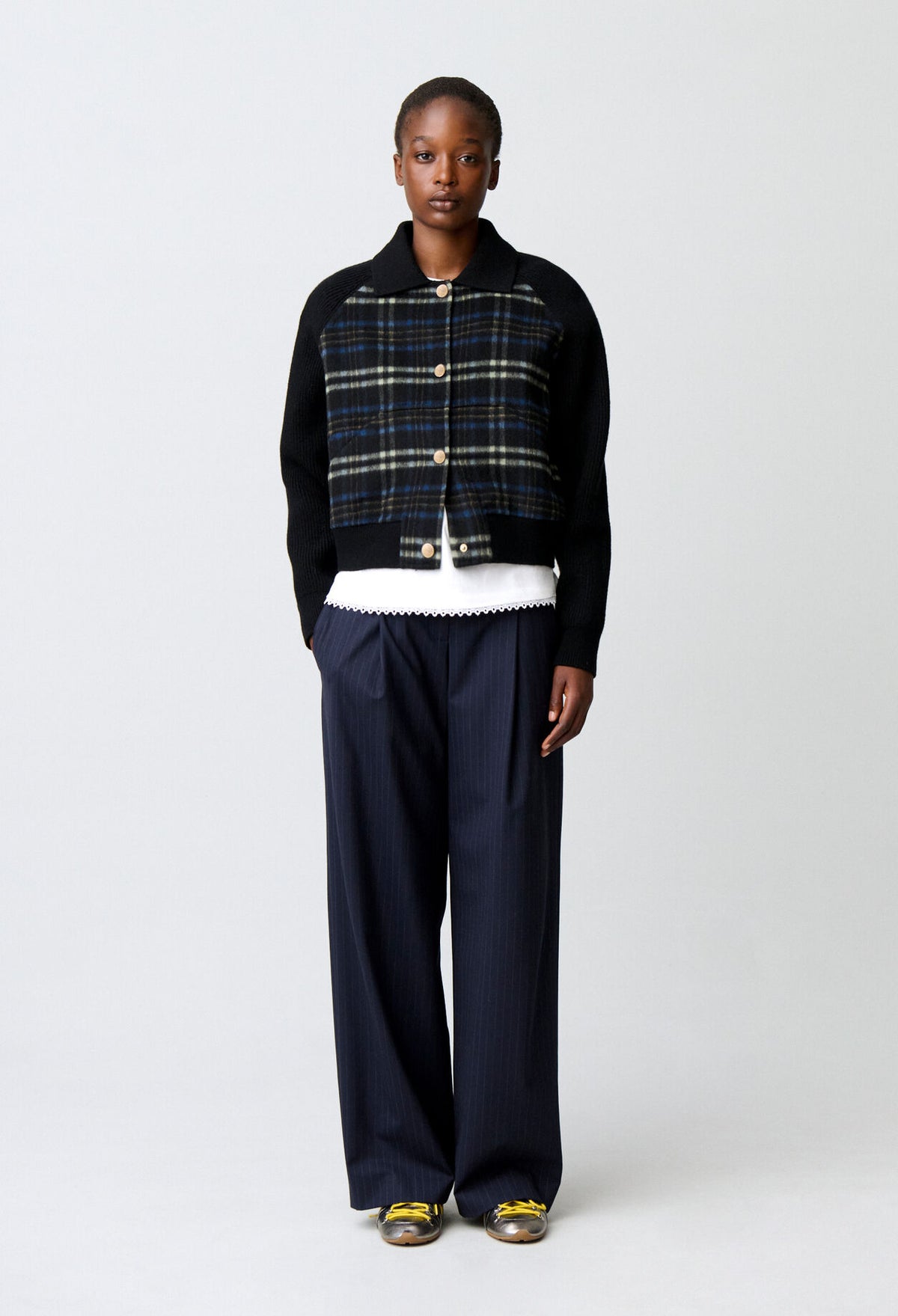 Striped bi-material jacket
