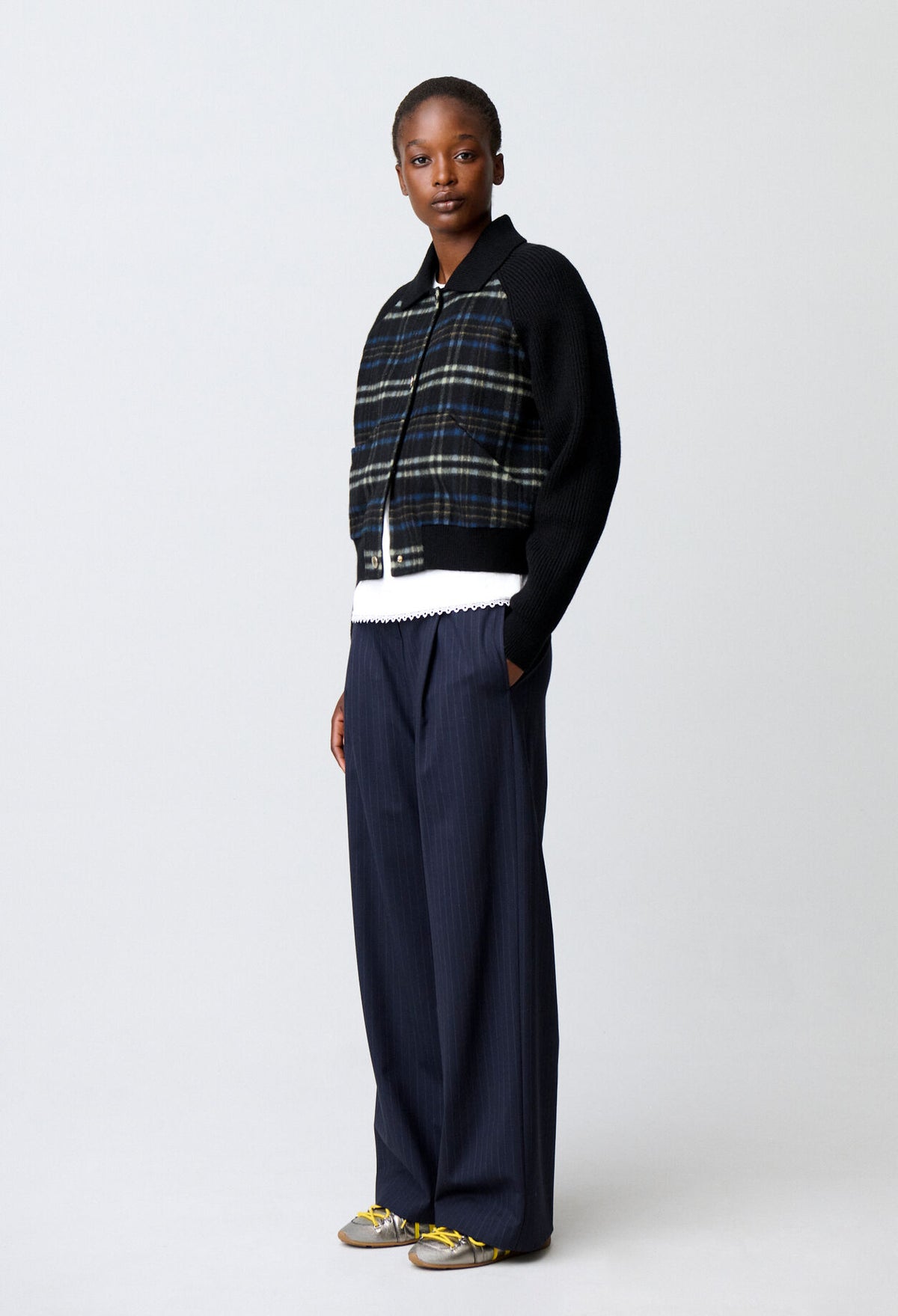 Striped bi-material jacket