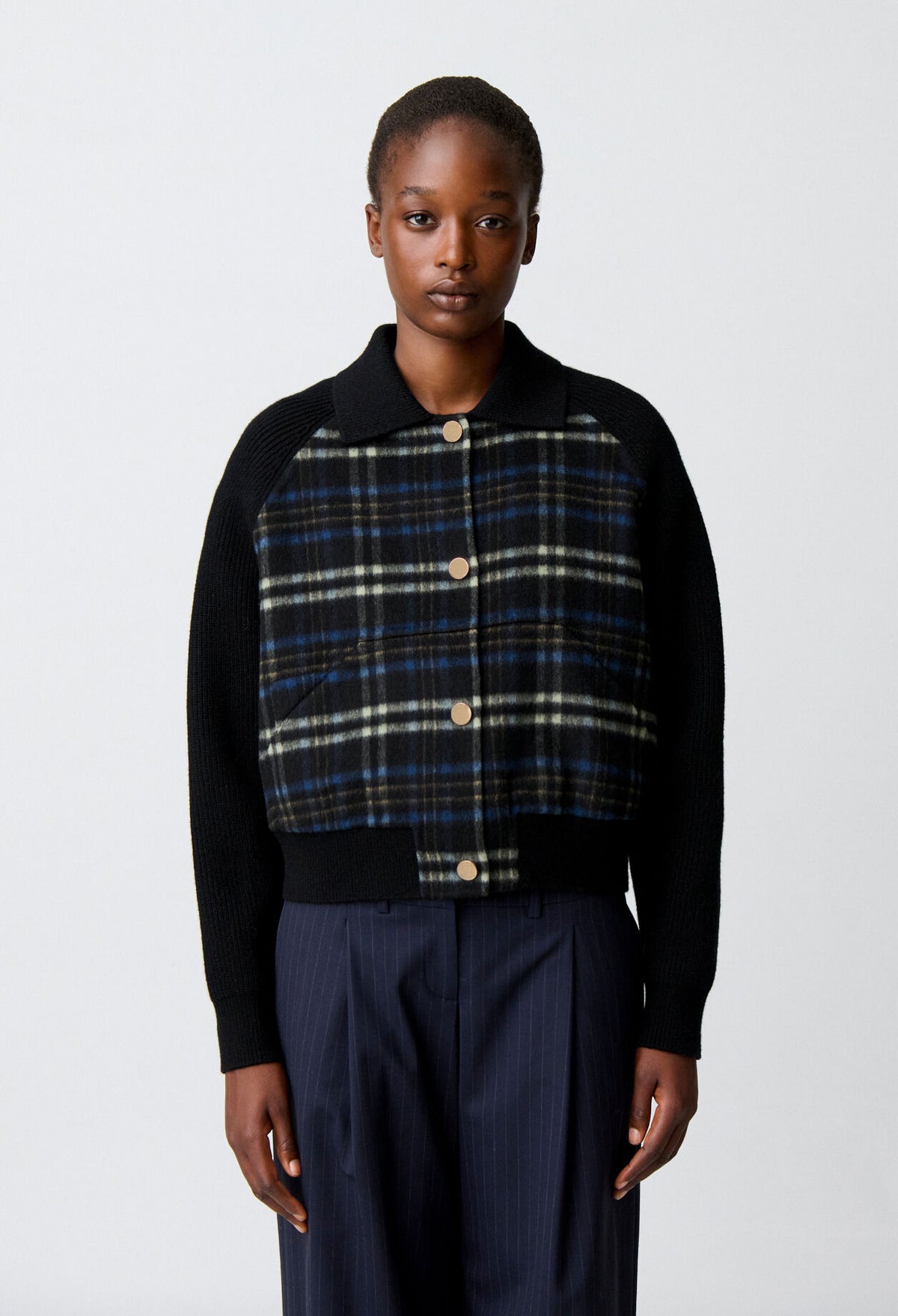 Striped bi-material jacket