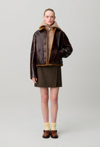 Shiny effect leather jacket