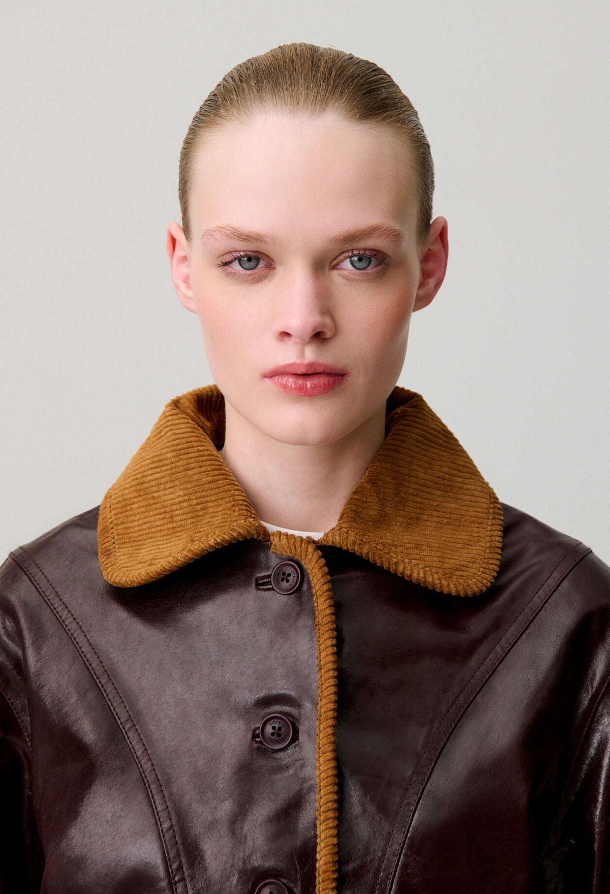 Shiny effect leather jacket