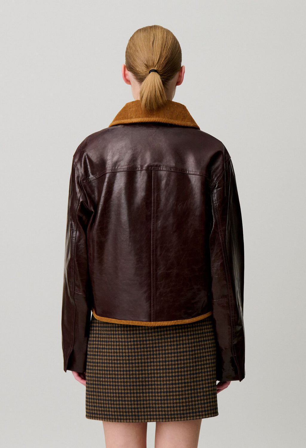 Shiny effect leather jacket