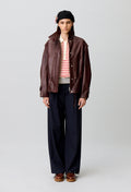 Wide-cut leather jacket