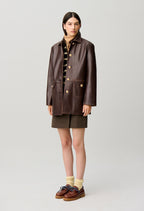 Mid-length straight leather jacket