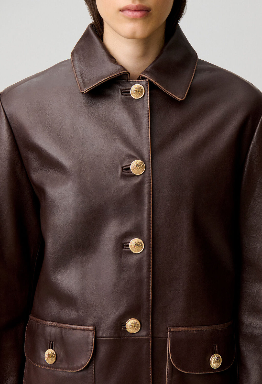 Mid-length straight leather jacket