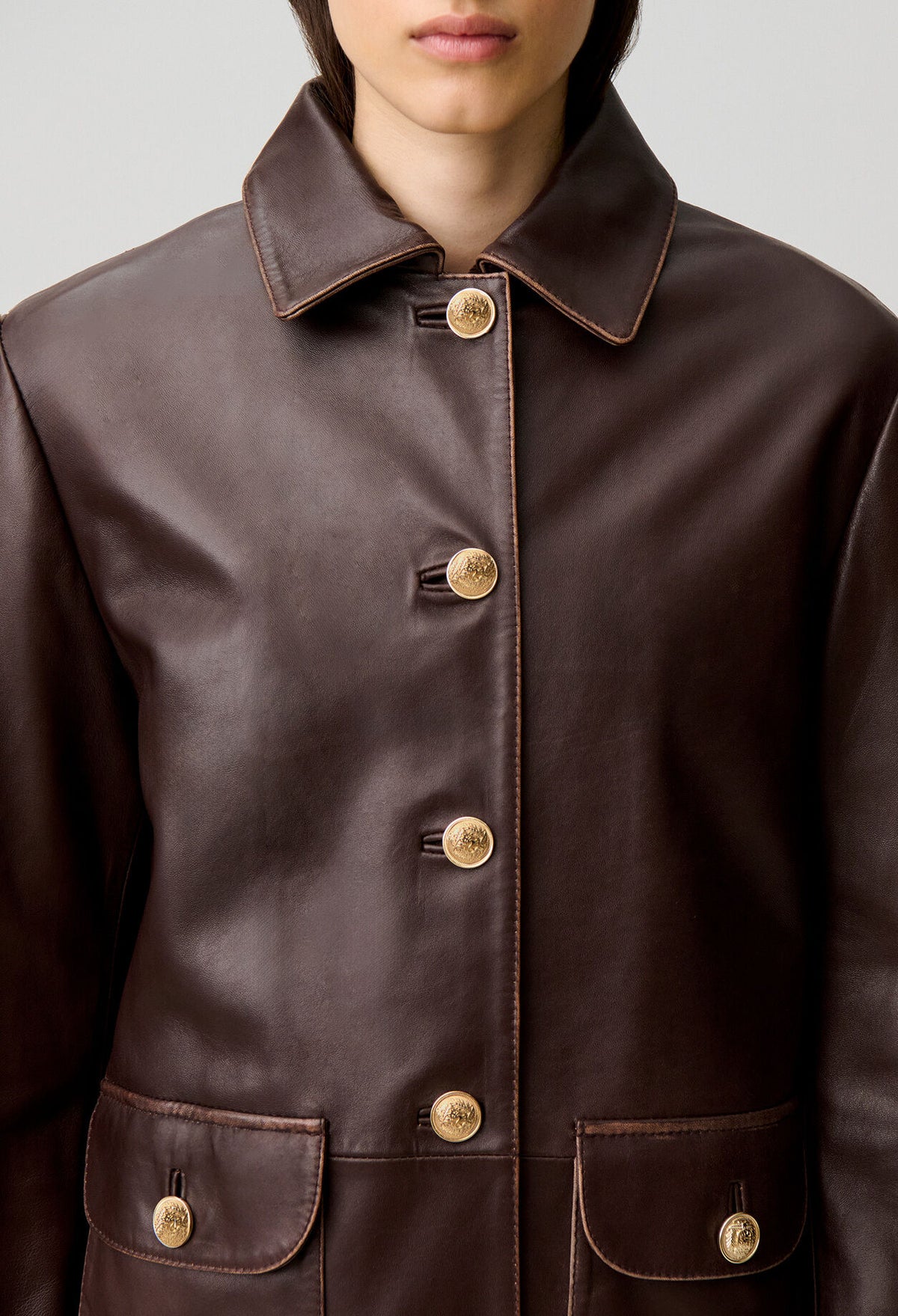 Mid-length straight leather jacket