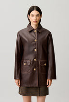 Mid-length straight leather jacket