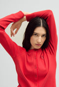 Red Cotton Cardigan with Lace Heart
