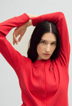 Red Cotton Cardigan with Lace Heart