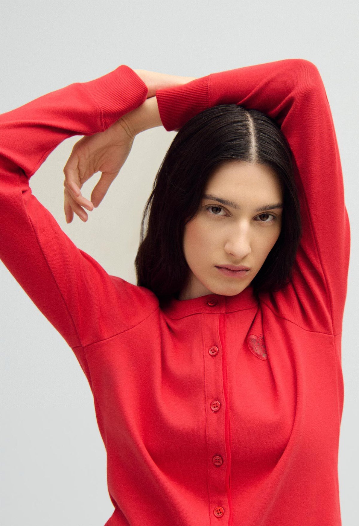 Red Cotton Cardigan with Lace Heart