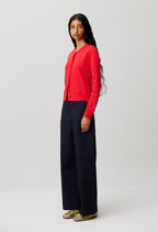 Red Cotton Cardigan with Lace Heart