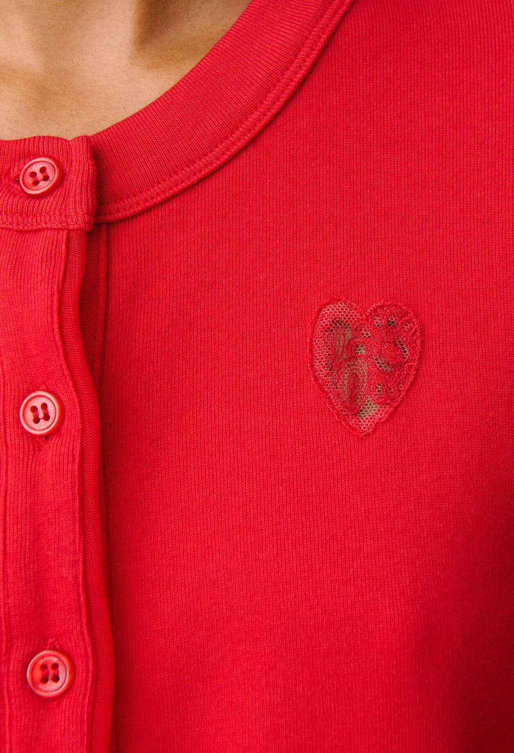 Red Cotton Cardigan with Lace Heart
