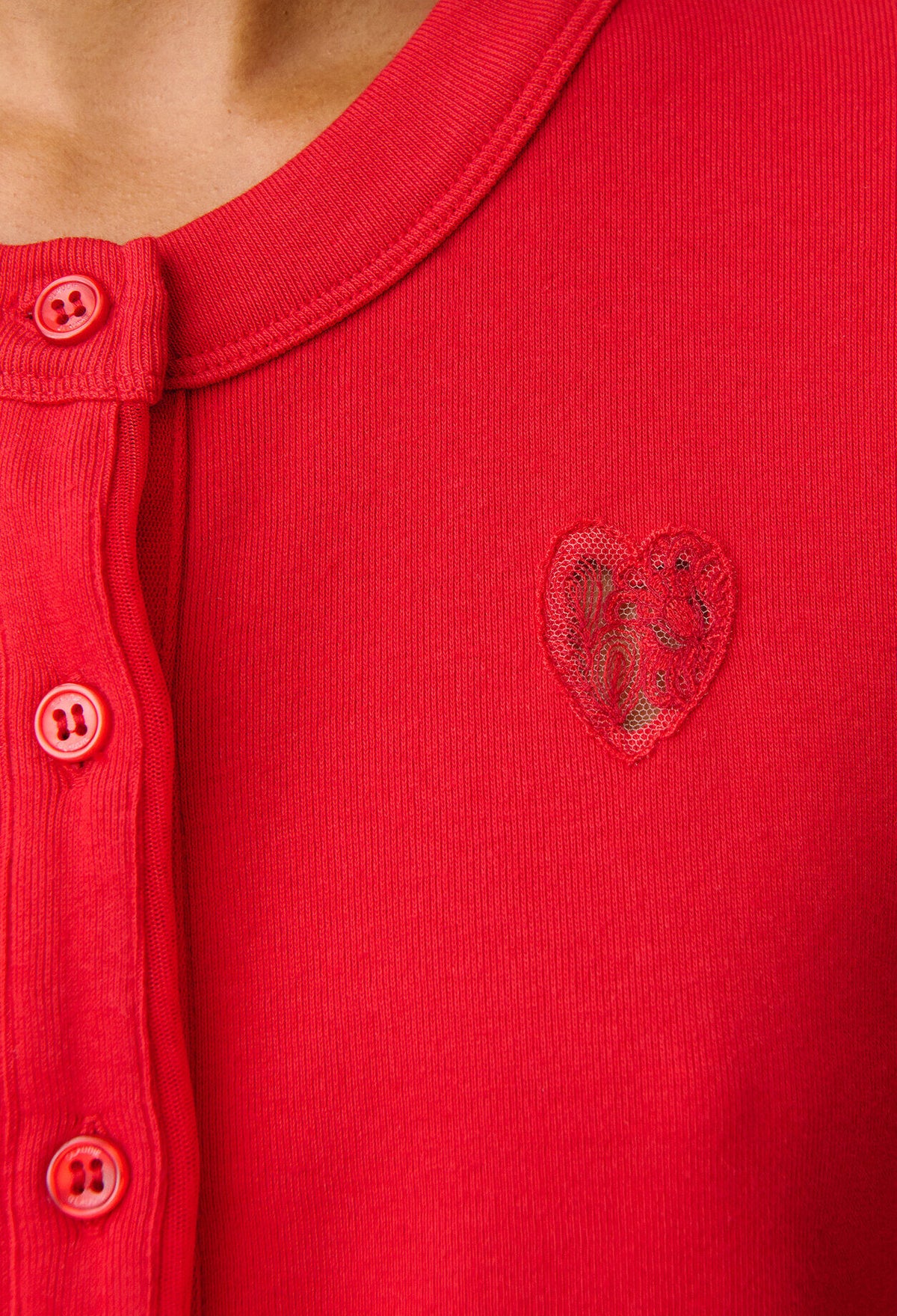 Red Cotton Cardigan with Lace Heart