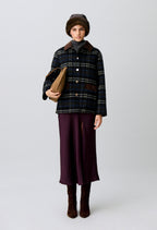Checked wool blend coat