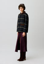 Checked wool blend coat