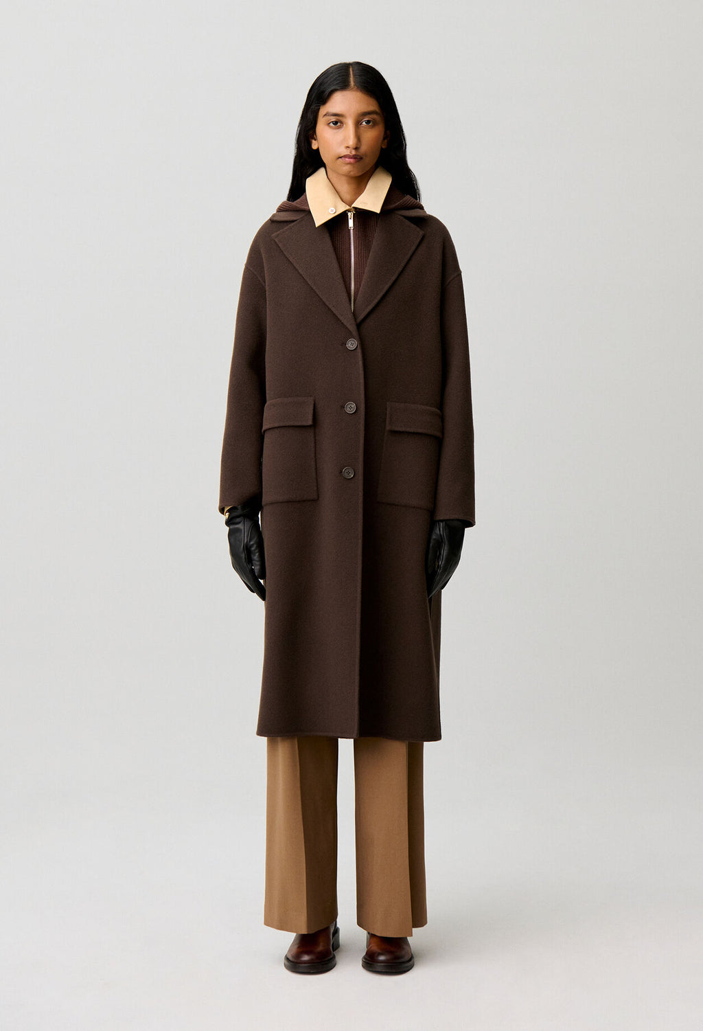 Long tailored collar wool coat