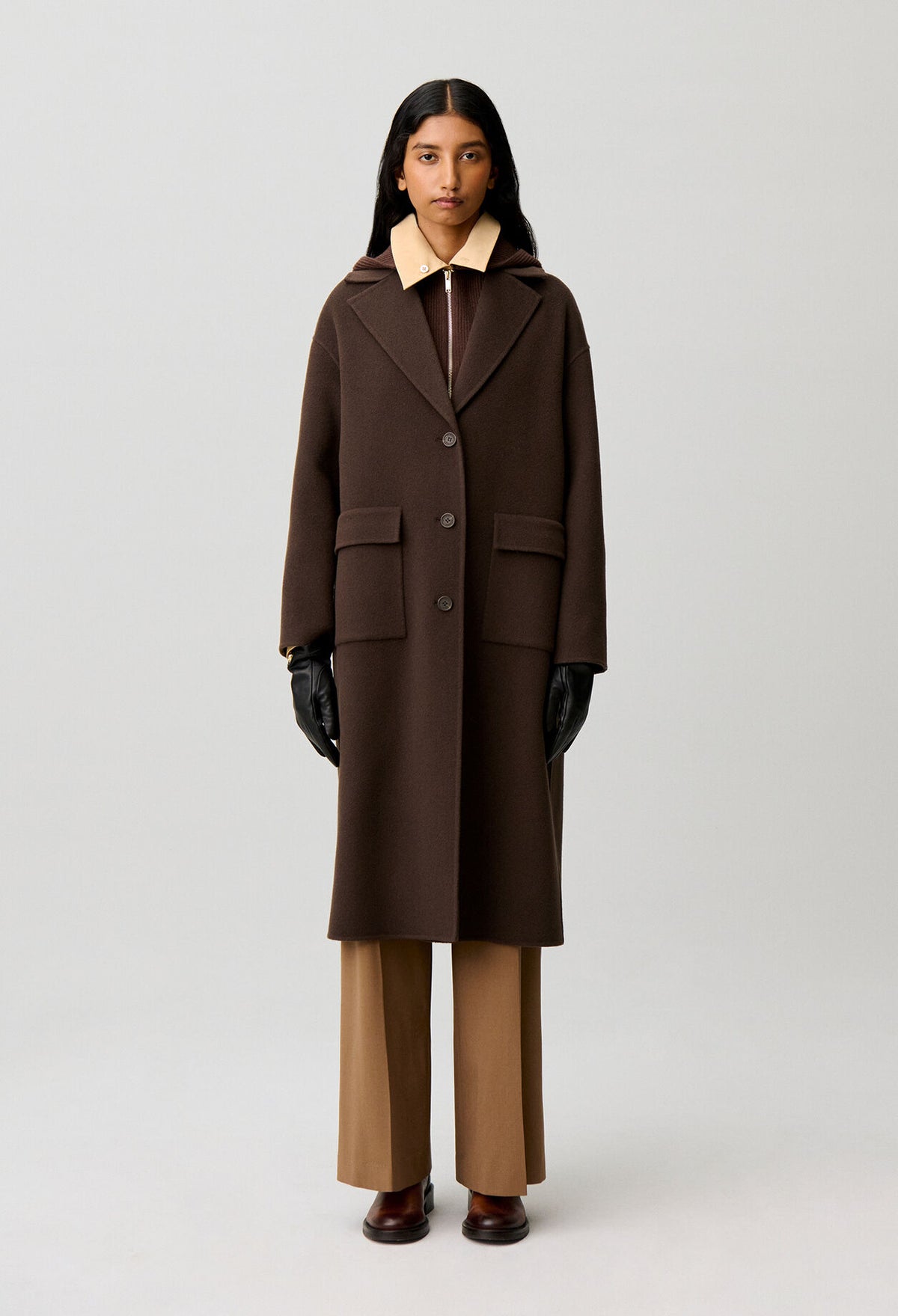 Long tailored collar wool coat