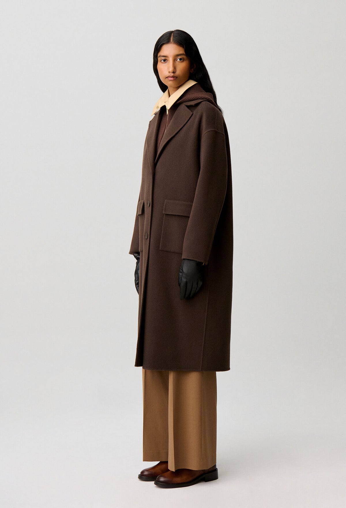 Long tailored collar wool coat