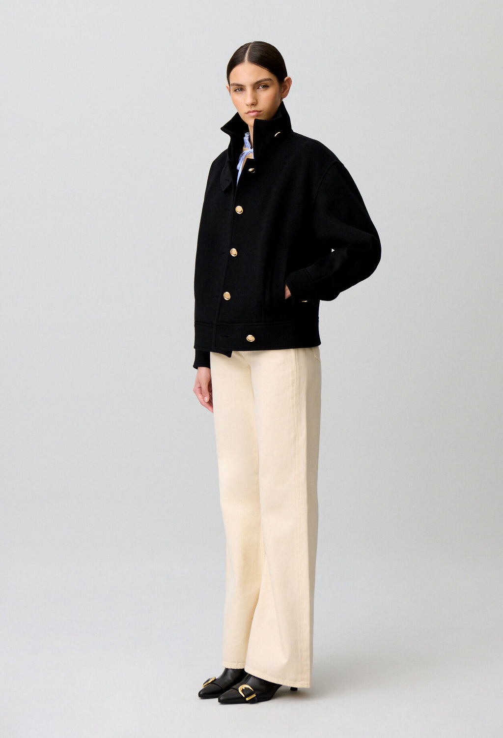 Short black coat stand-up collar