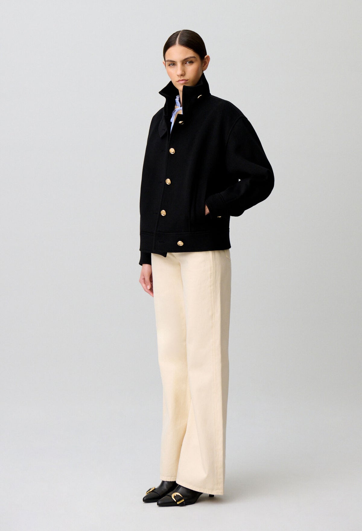 Short black coat stand-up collar