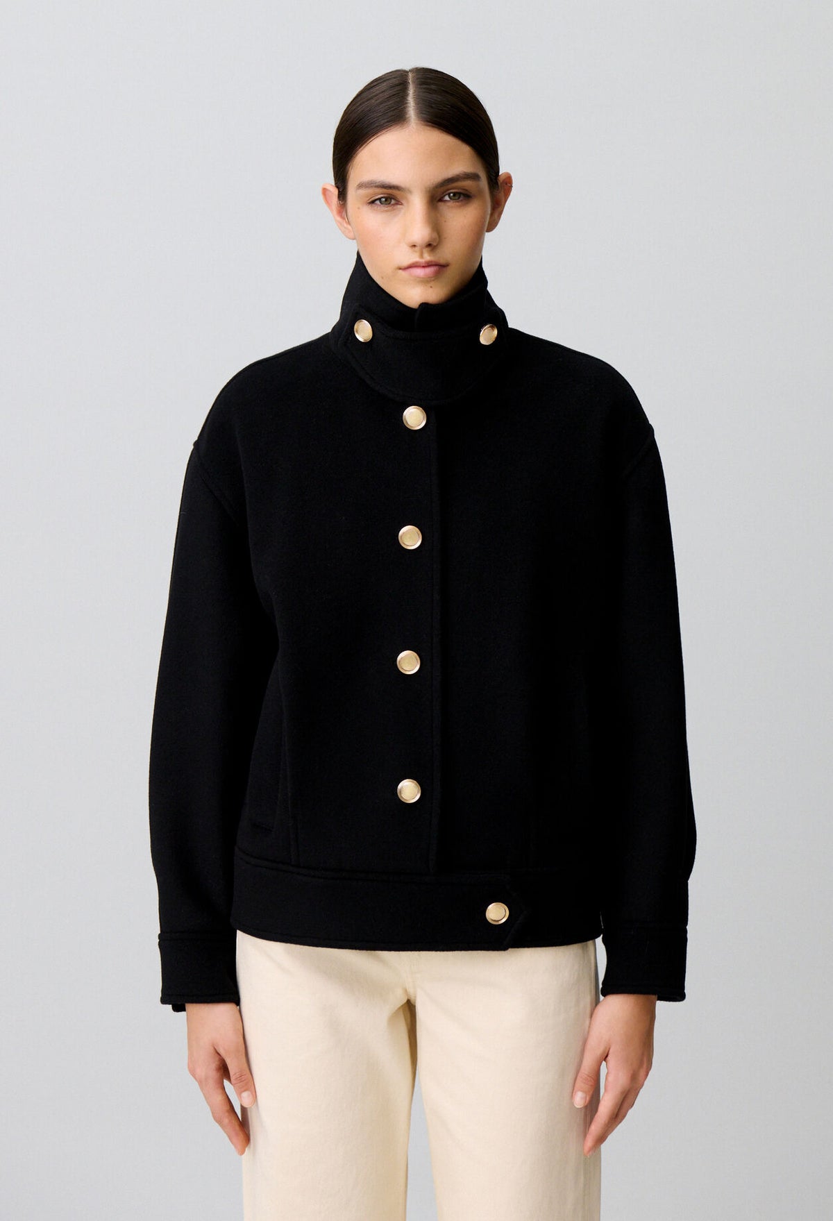 Short black coat stand-up collar
