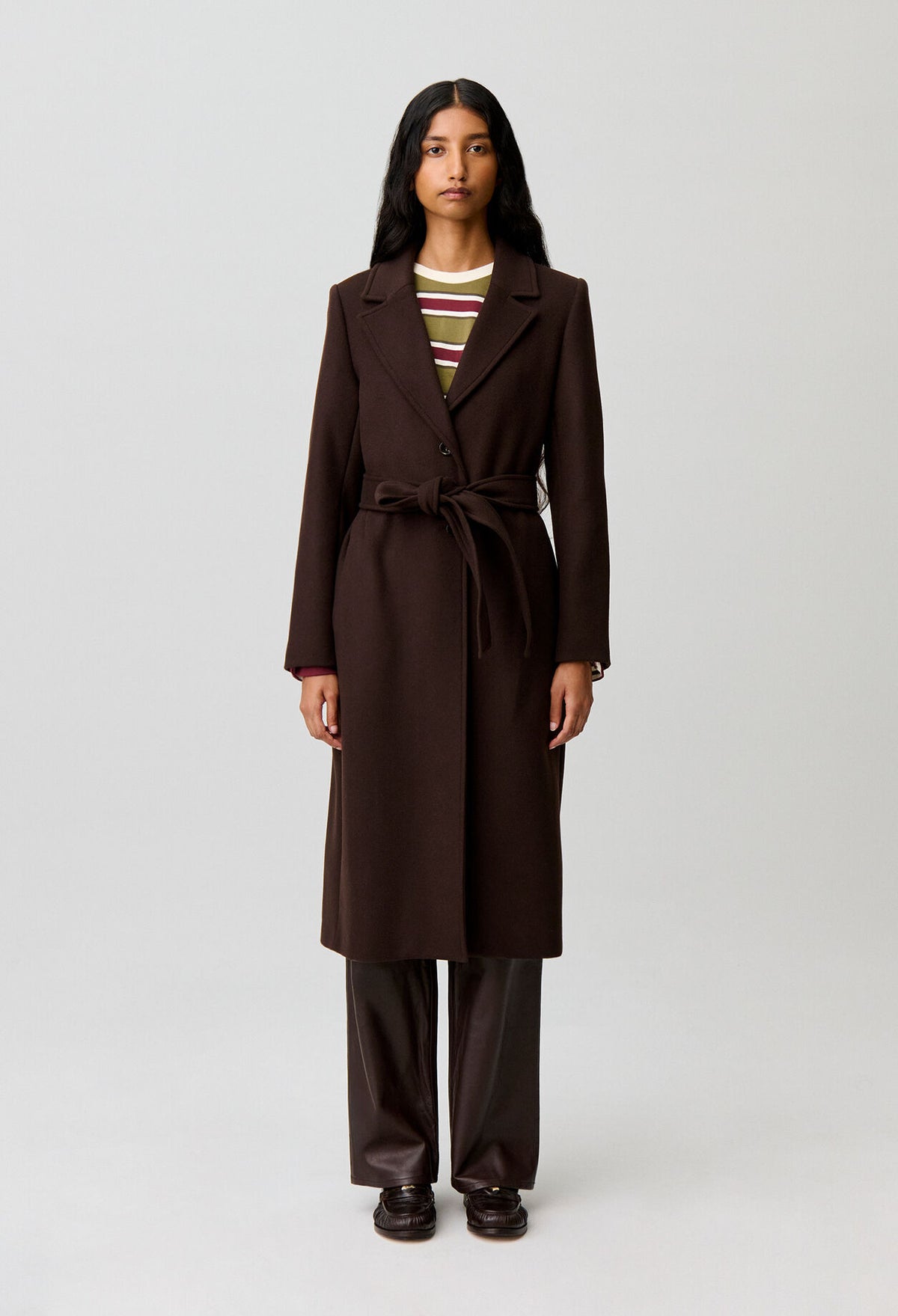 Long belted wool coat