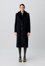 Long wool coat faux fur collar
