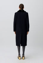 Long wool coat faux fur collar