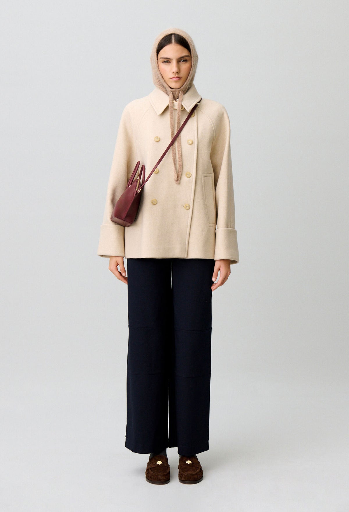 Short peacoat with shirt collar