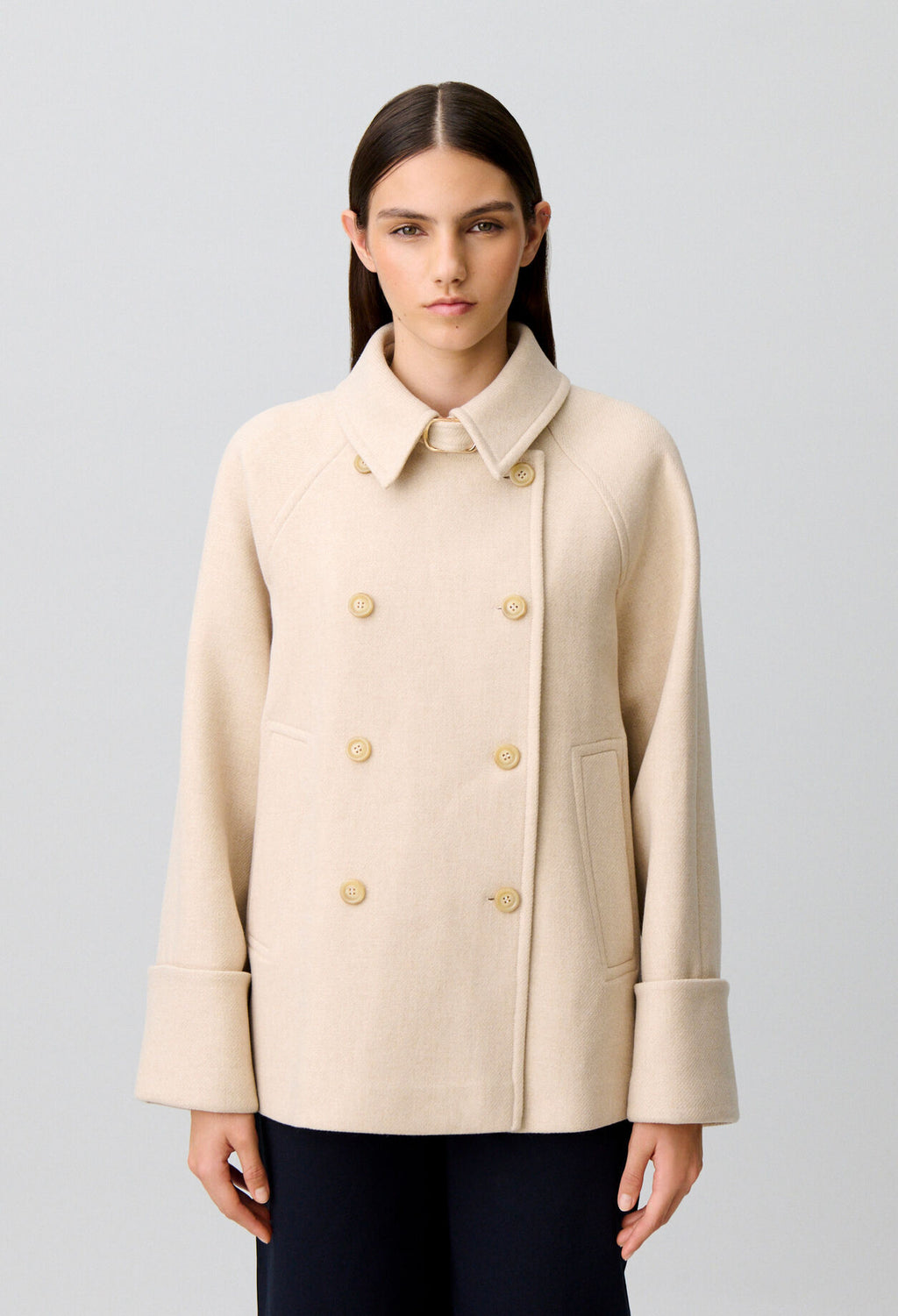 Short peacoat with shirt collar