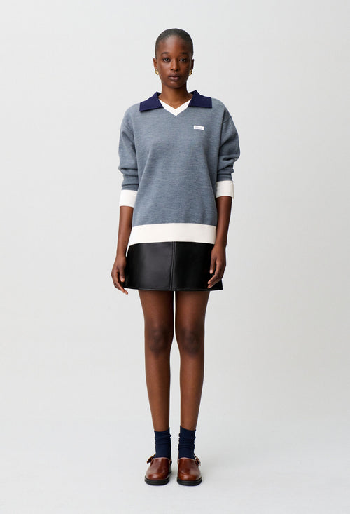 Contrast double collar knit jumper