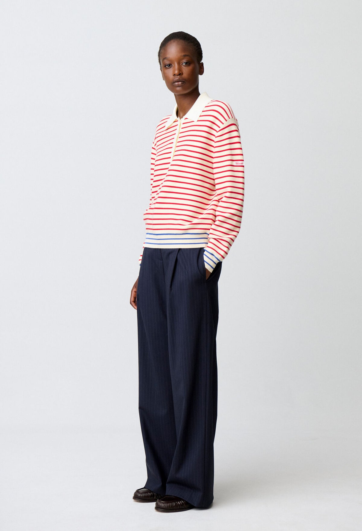 Striped polo neck jumper
