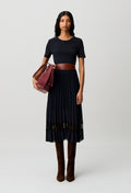Black and navy bi-material dress