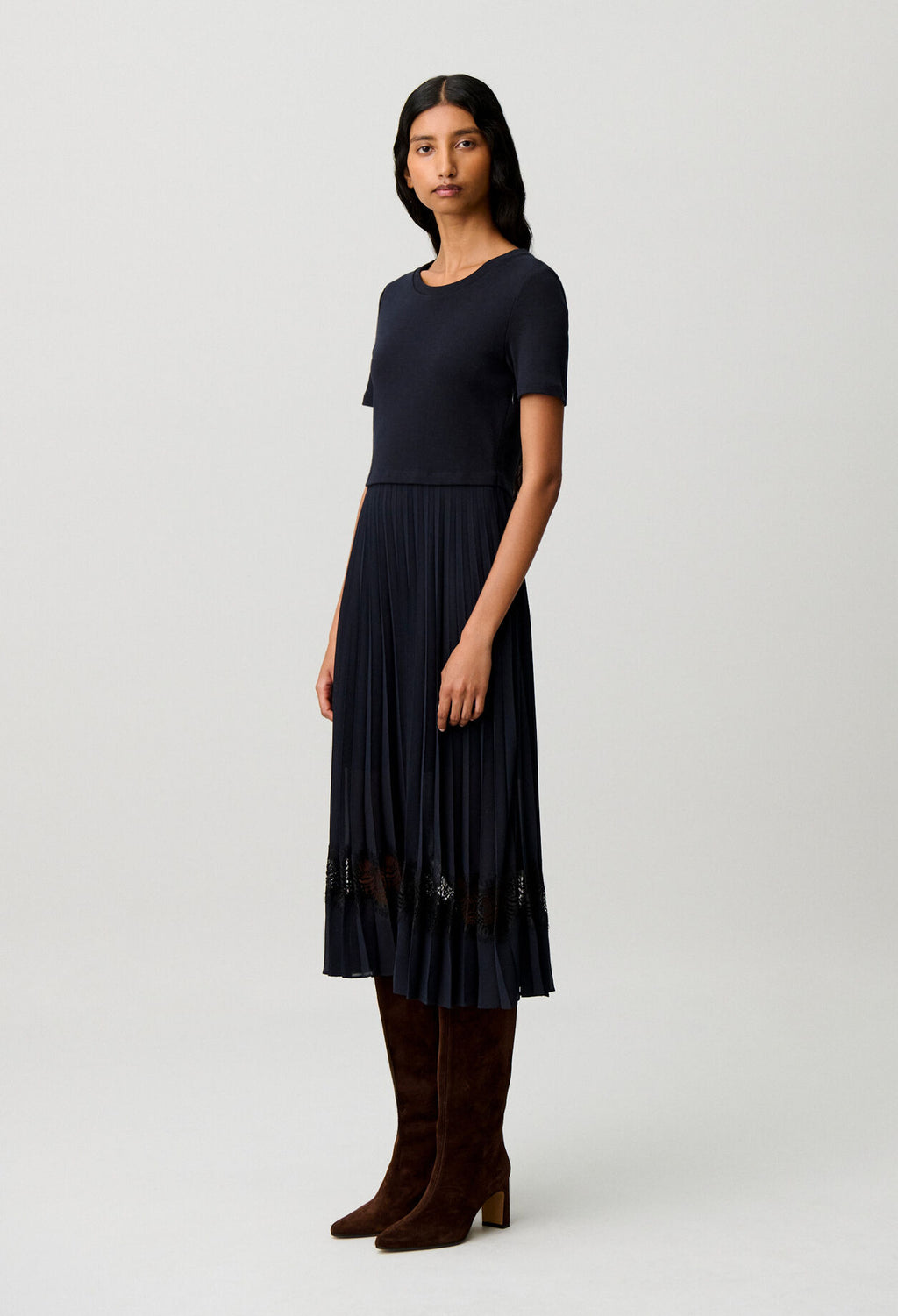 Black and navy bi-material dress
