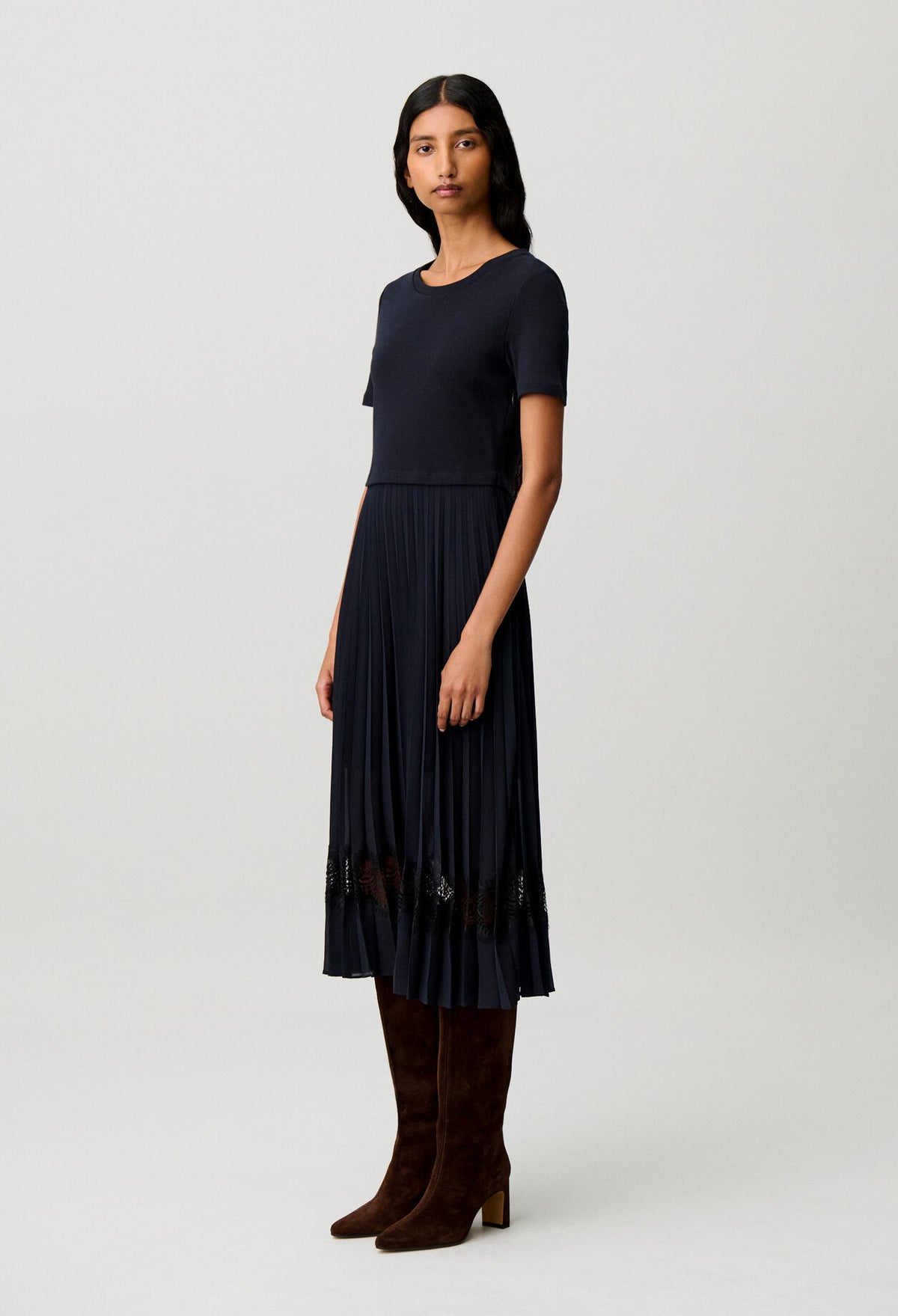 Black and navy bi-material dress