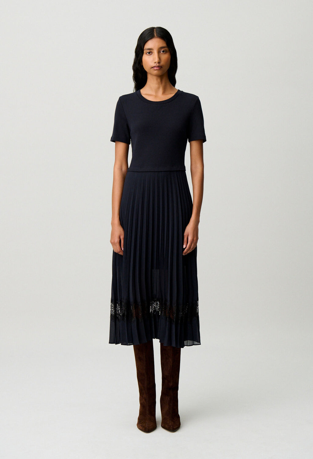 Black and navy bi-material dress