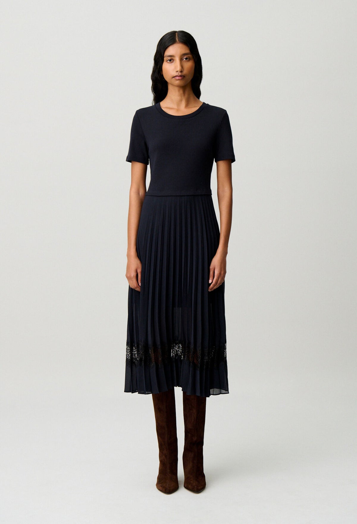 Black and navy bi-material dress