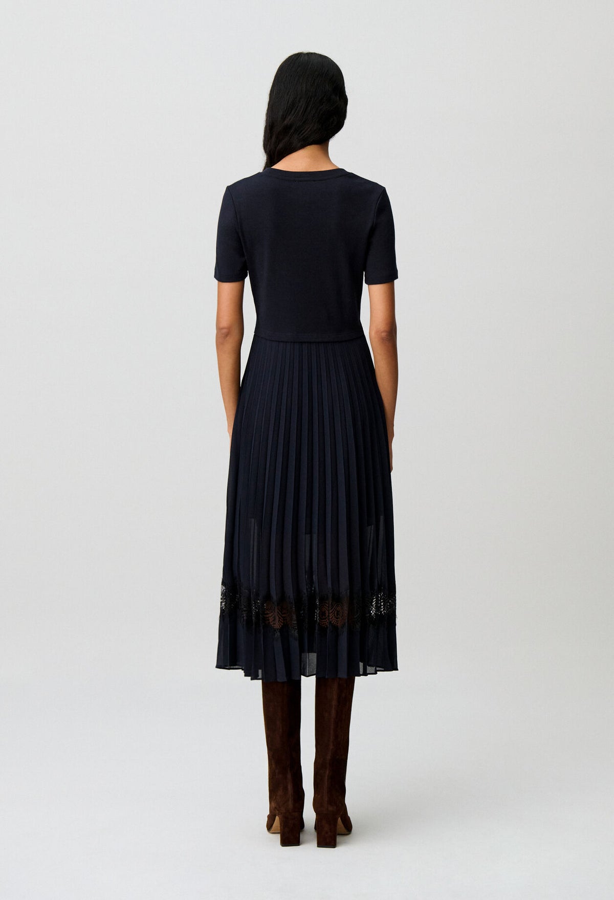 Black and navy bi-material dress