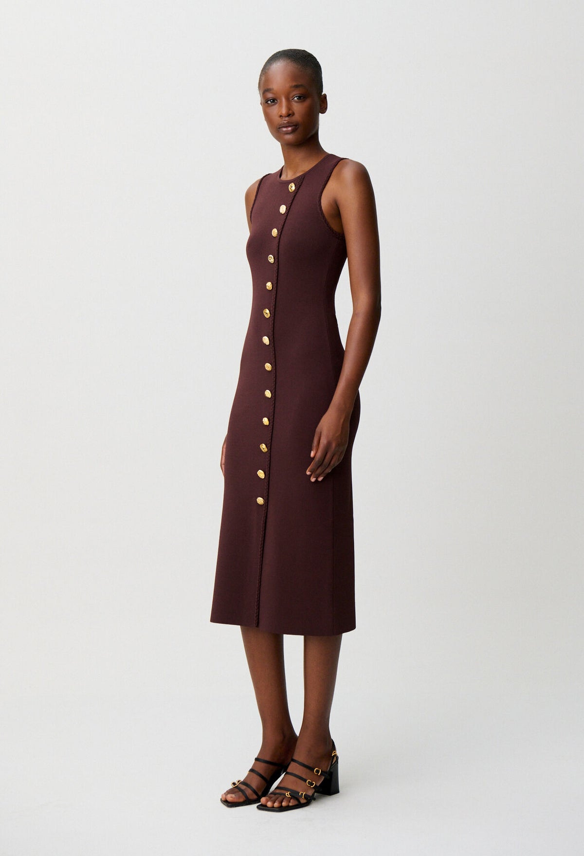 Knit midi dress with gold buttons