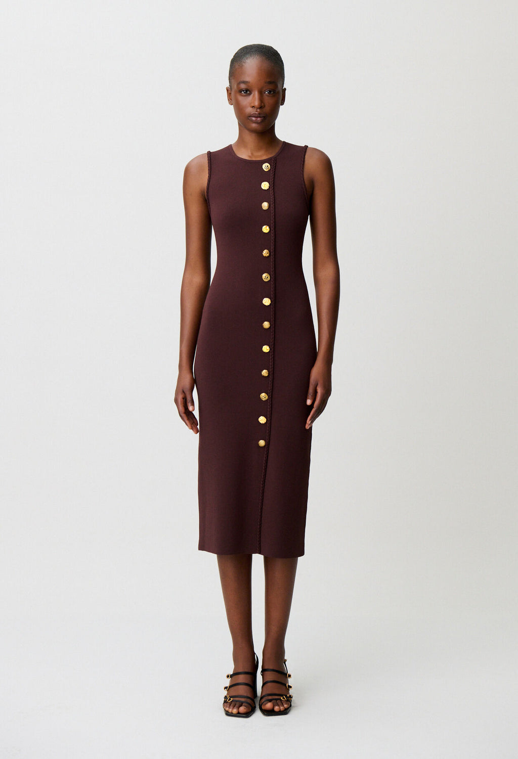 Knit midi dress with gold buttons