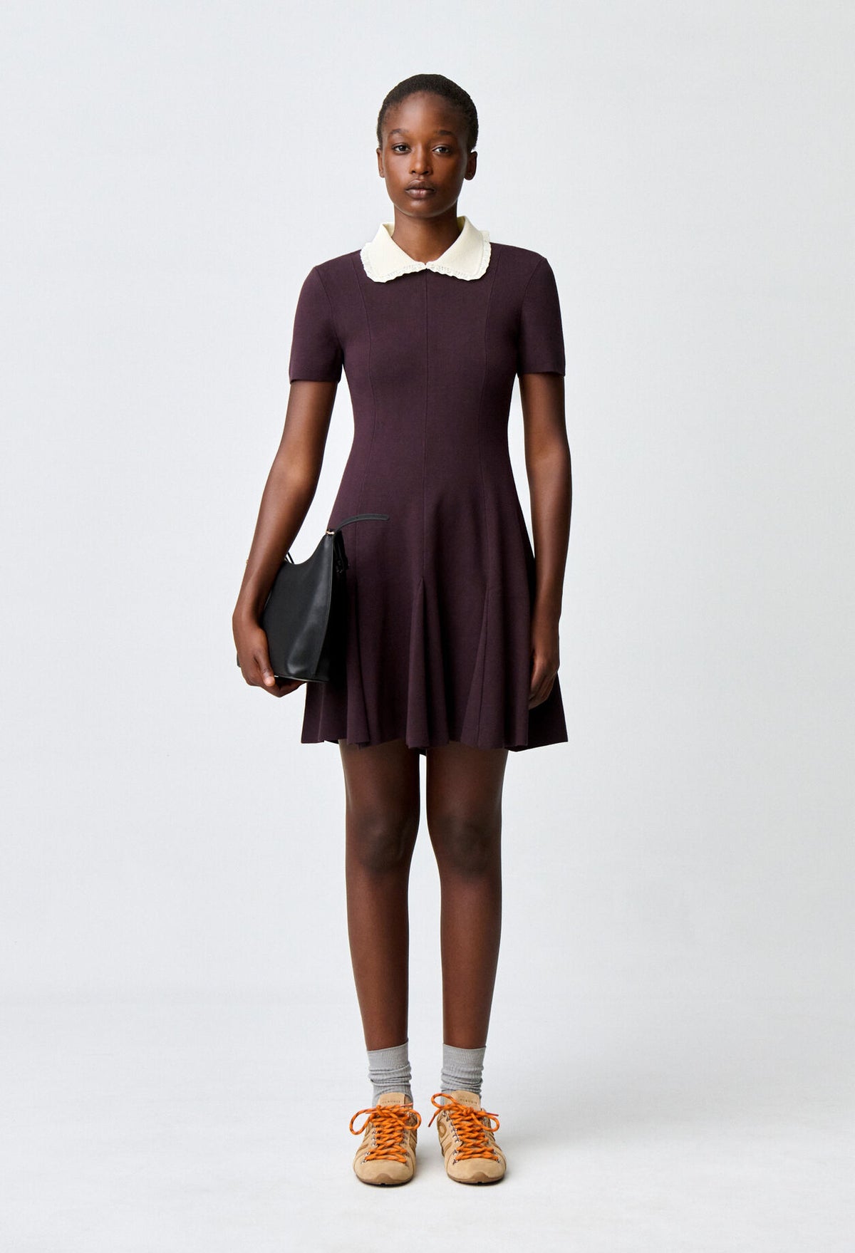 Contrast collar knit skater dress