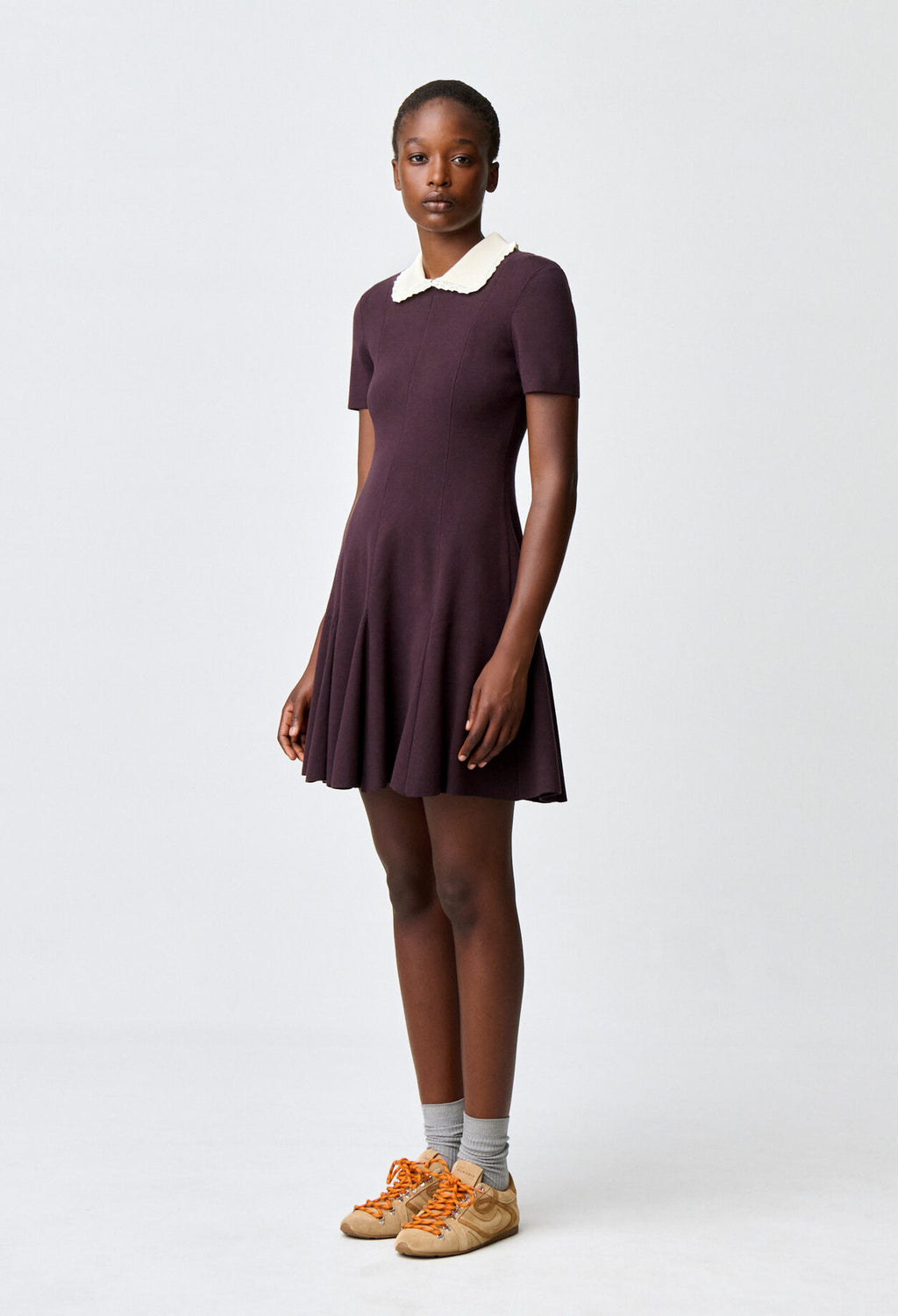 Contrast collar knit skater dress