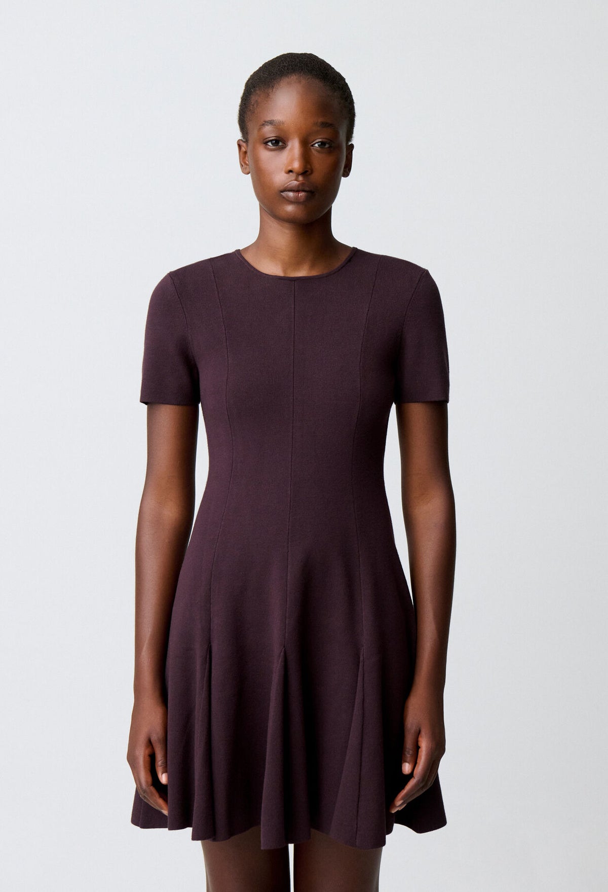Contrast collar knit skater dress