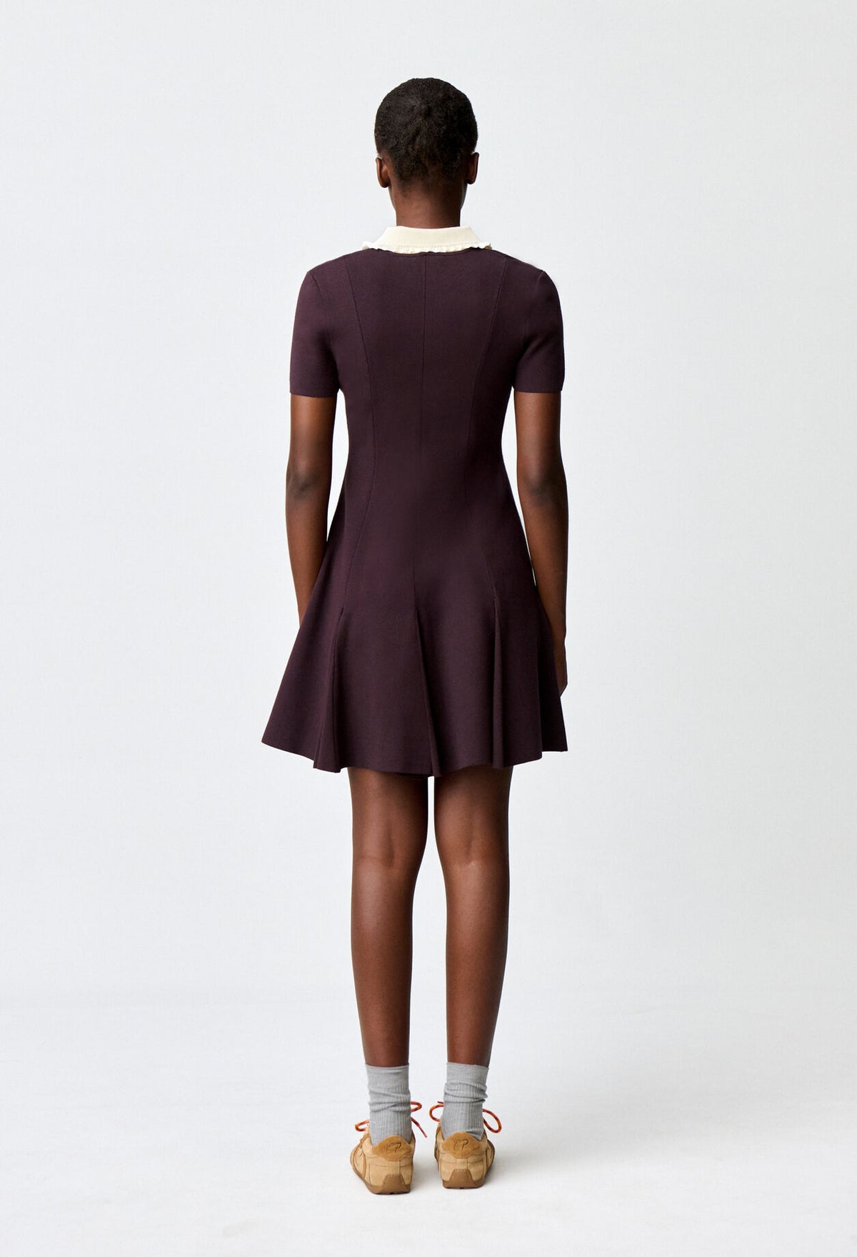 Contrast collar knit skater dress