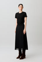 Straight pleated bi-material dress