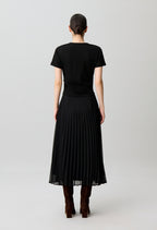 Straight pleated bi-material dress