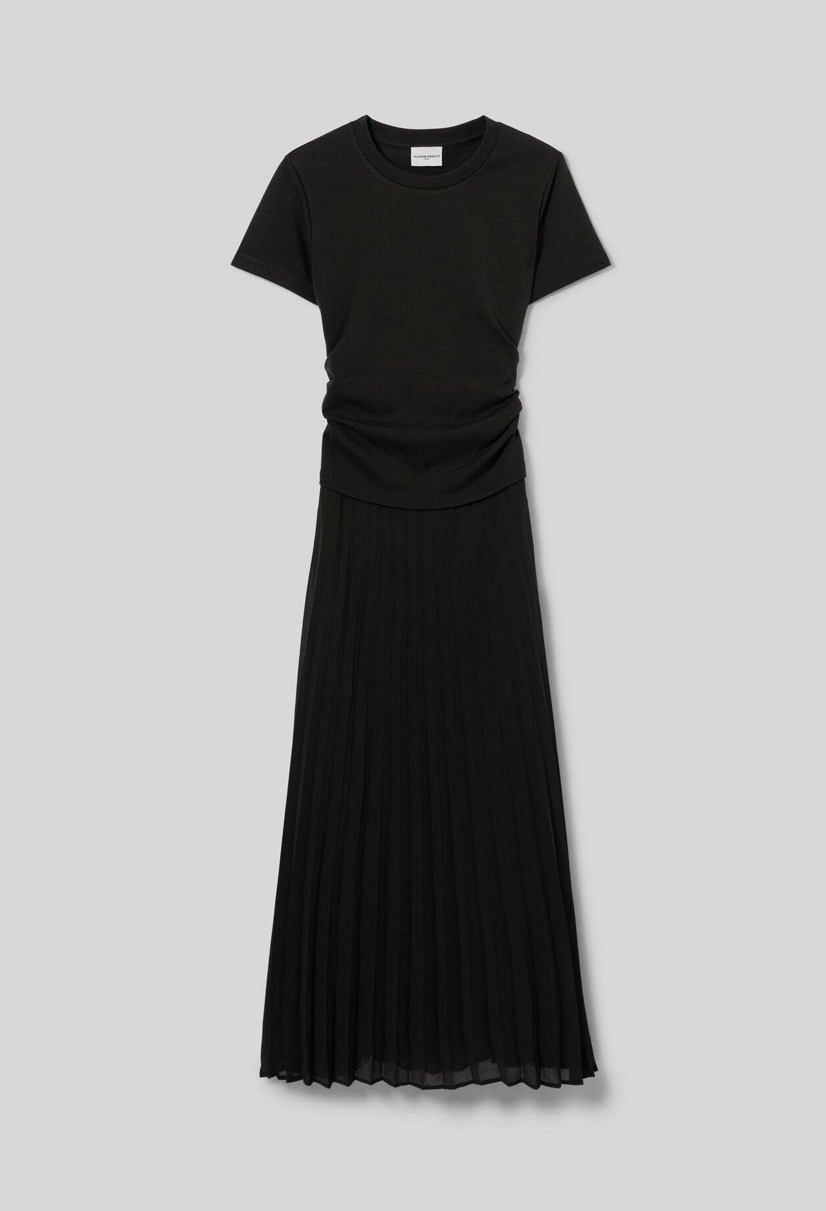 Straight pleated bi-material dress